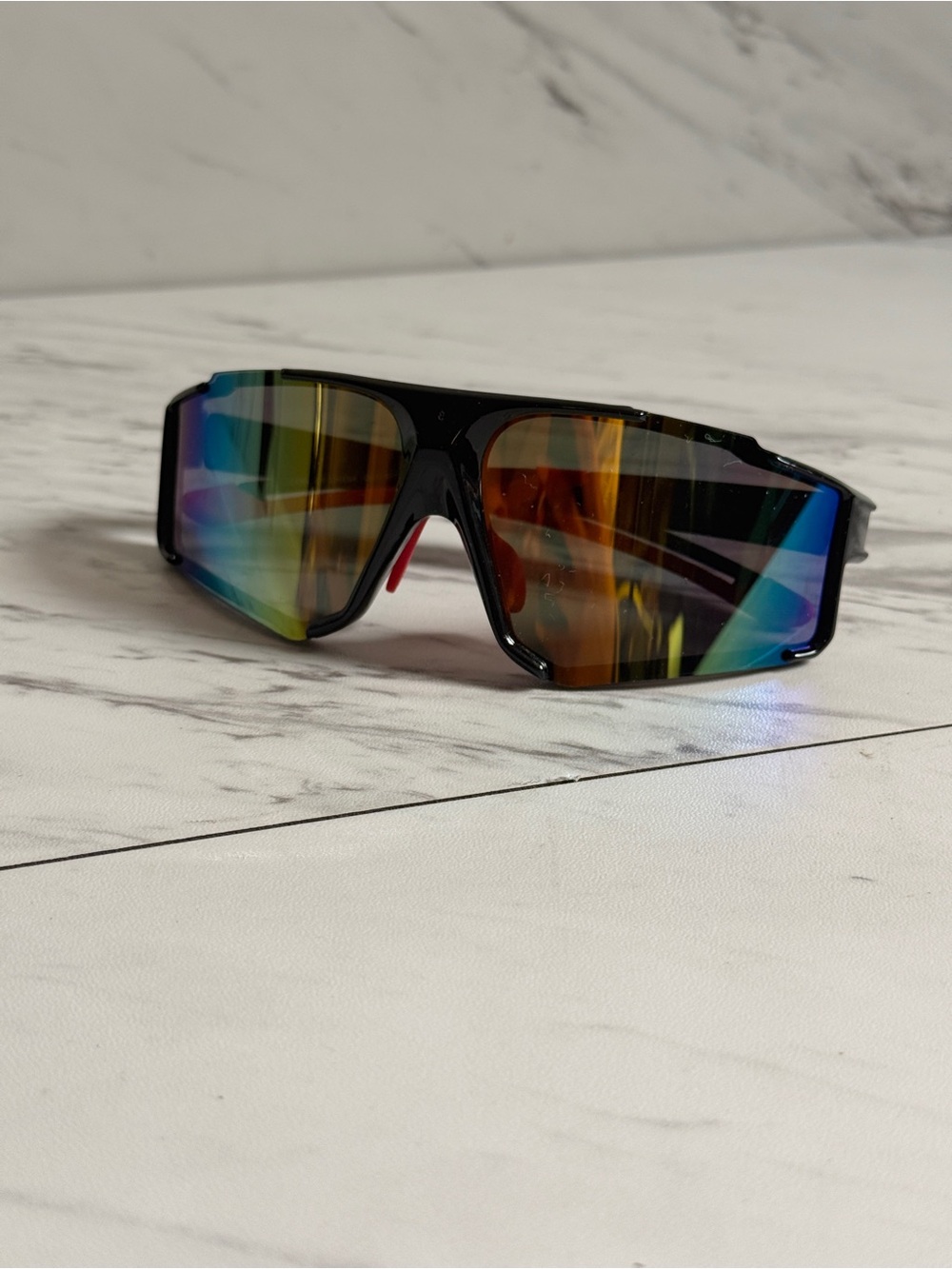 Black Rainbow Mirrored Lenses Sports Cycling Baseball Shield Sunglasses